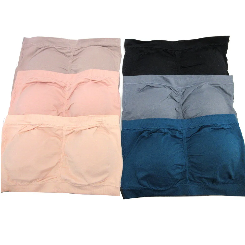 2 Pc Bandeau Seamless Strapless Tube Crop Top Bras Multi-Colors Yoga One Size