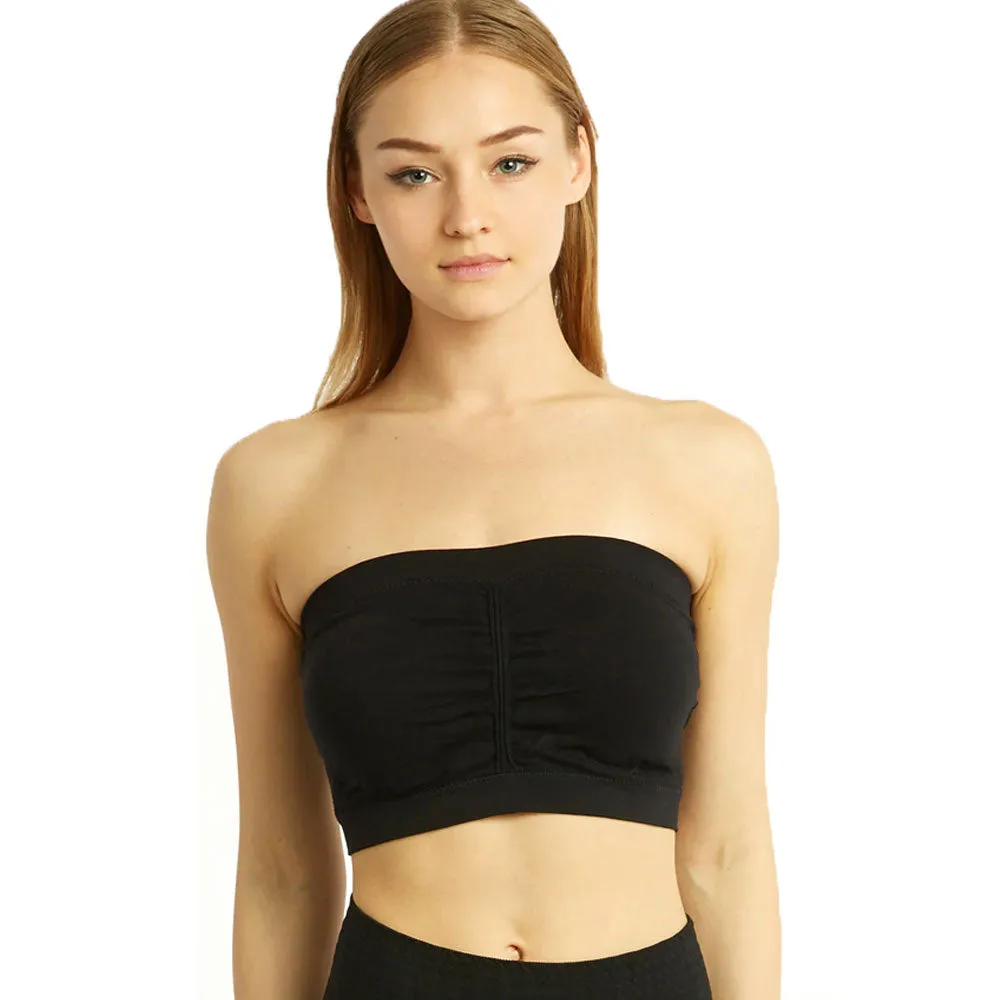 2 Pc Bandeau Seamless Strapless Tube Crop Top Bras Multi-Colors Yoga One Size
