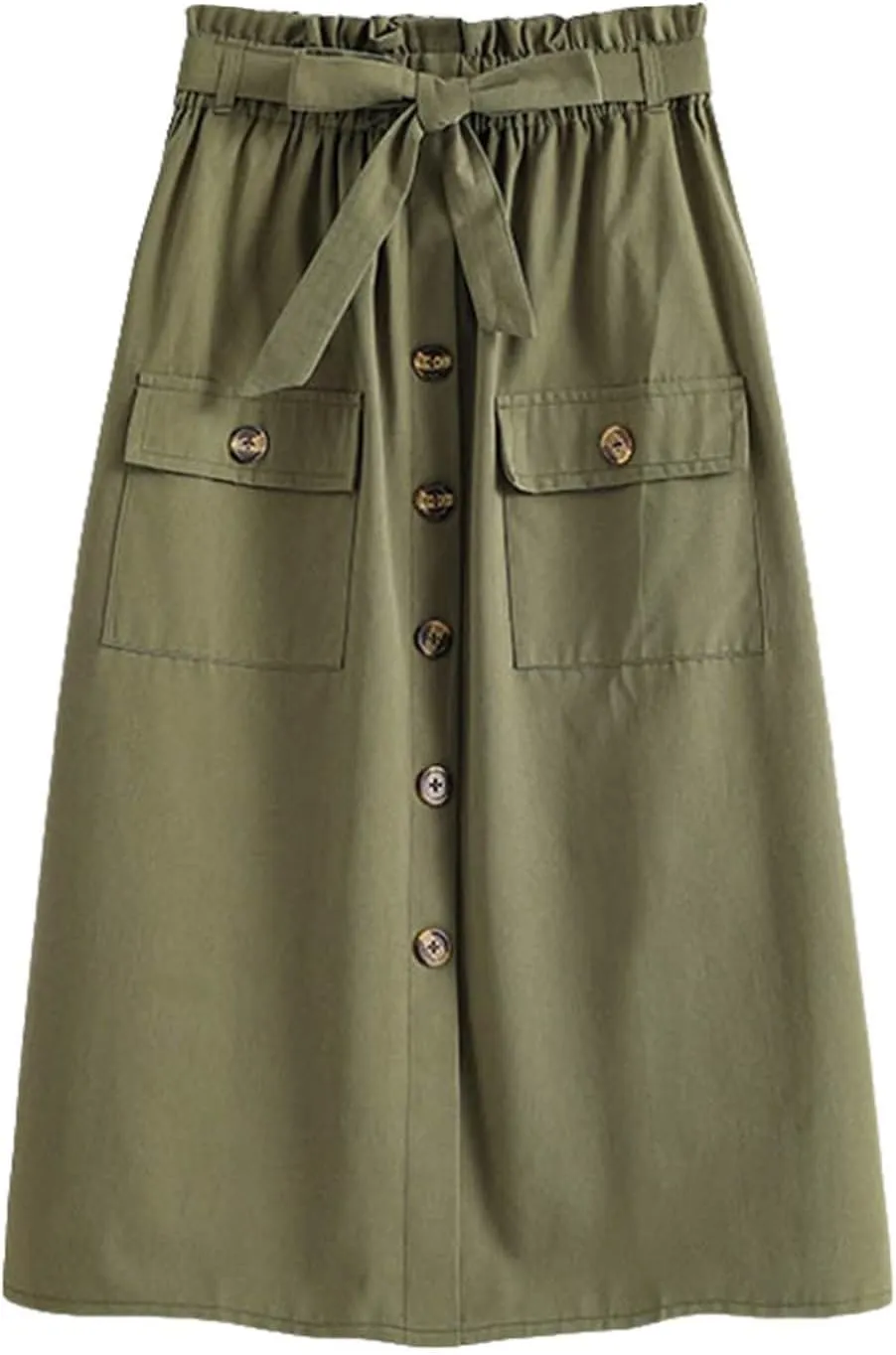 2024 Women's Skirts Summer New Literary Solid Color Button Midi Skirt Women's Woman Elastic Waist Cotton Linen A