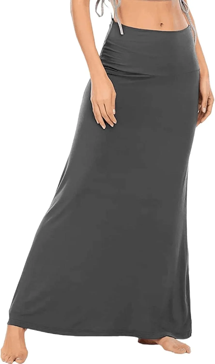 2024 Women's Skirts Women's Casual Ruched Stretchy High Waist A Line Skirt Flared Midi Skirt