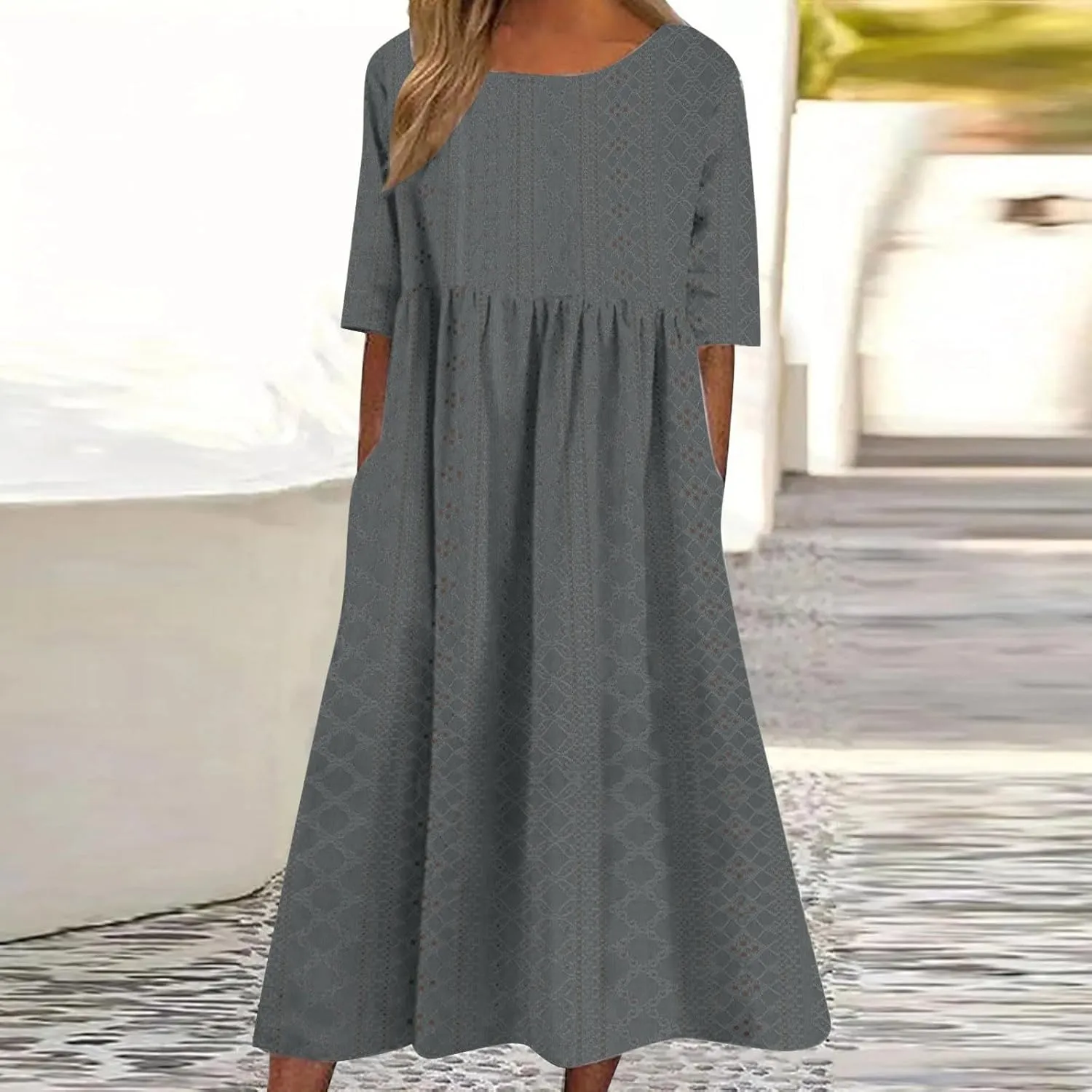 2025 Summer Dress for Womens Dressy Casual Sundress Hollow Out Eyelet Embroidery Maxi Dress Petal Sleeve Beach Dresses
