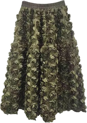 3D Flower Large Swing Long Skirt Women's Fashion Elegant Applique Floral A-Line Big Sing Maxi Skirts