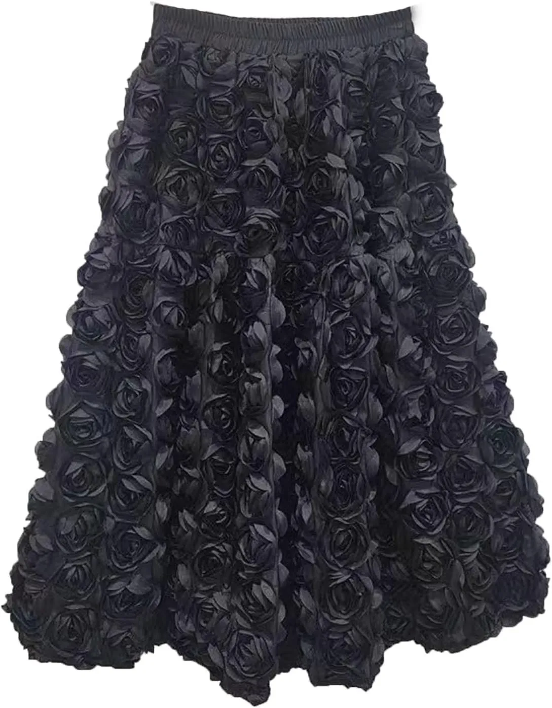 3D Flower Large Swing Long Skirt Women's Fashion Elegant Applique Floral A-Line Big Sing Maxi Skirts