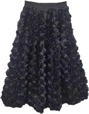 3D Flower Large Swing Long Skirt Women's Fashion Elegant Applique Floral A-Line Big Sing Maxi Skirts