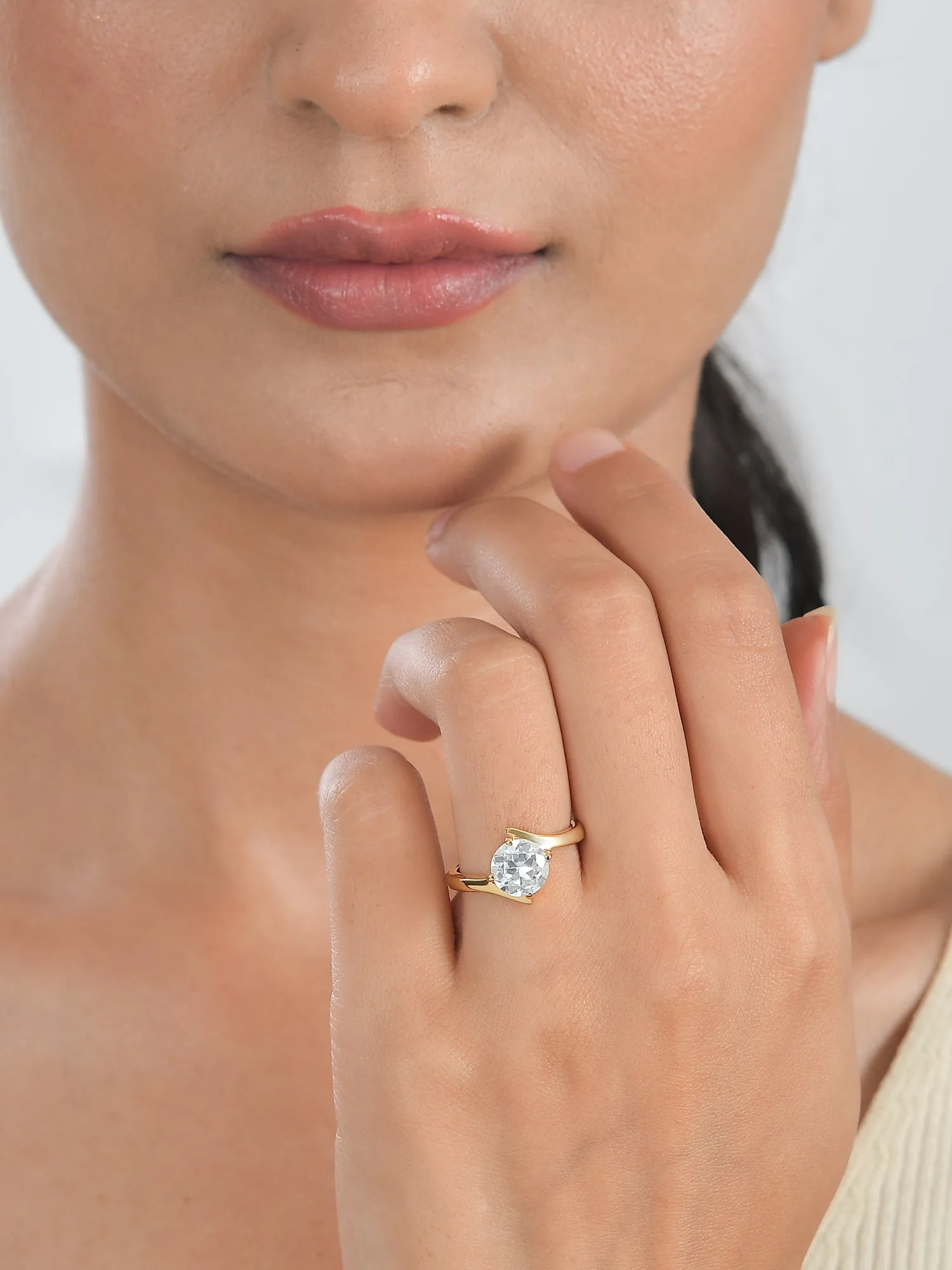 4 Carat Diamond Look Solitaire Gold Ring For Women