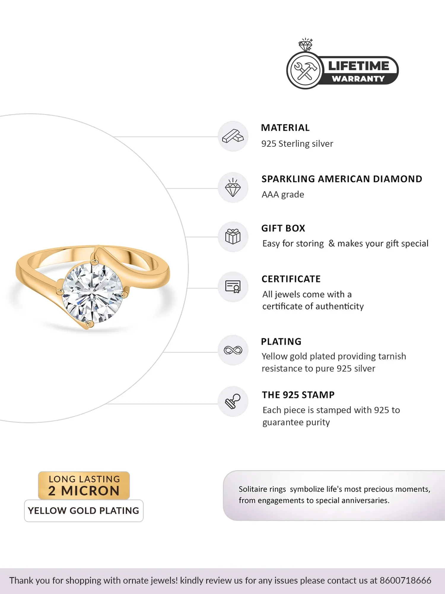 4 Carat Diamond Look Solitaire Gold Ring For Women