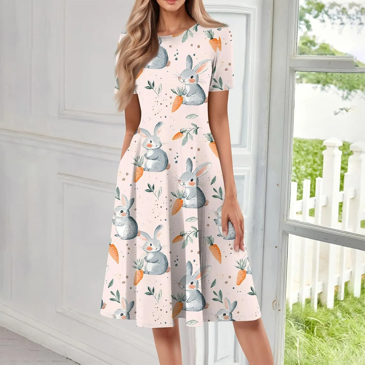 4th of July Dresses for Women midi red White and Blue Summer Dress Short Sleeve a line Round Neck Formal Dress Elegant