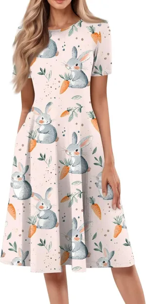 4th of July Dresses for Women midi red White and Blue Summer Dress Short Sleeve a line Round Neck Formal Dress Elegant