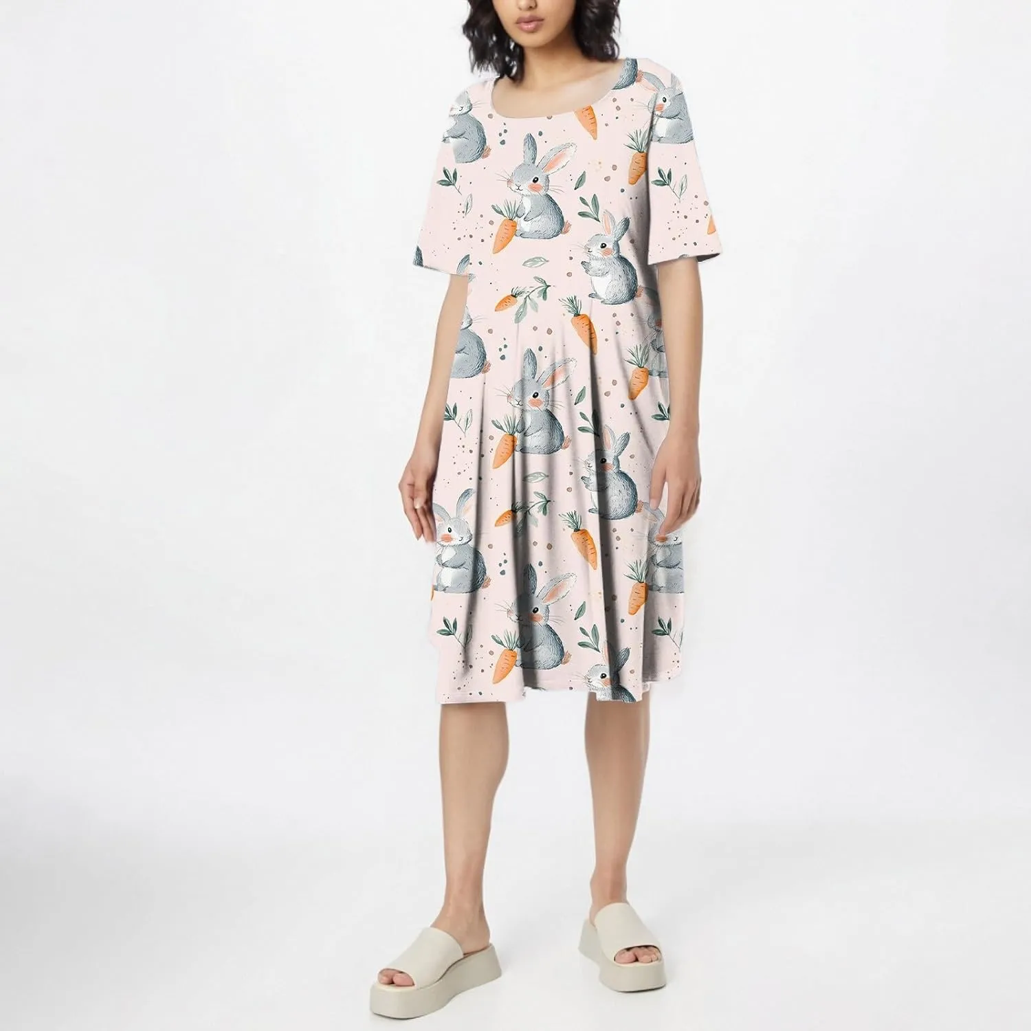 4th of July Dresses for Women midi red White and Blue Summer Dress Short Sleeve a line Round Neck Formal Dress Elegant