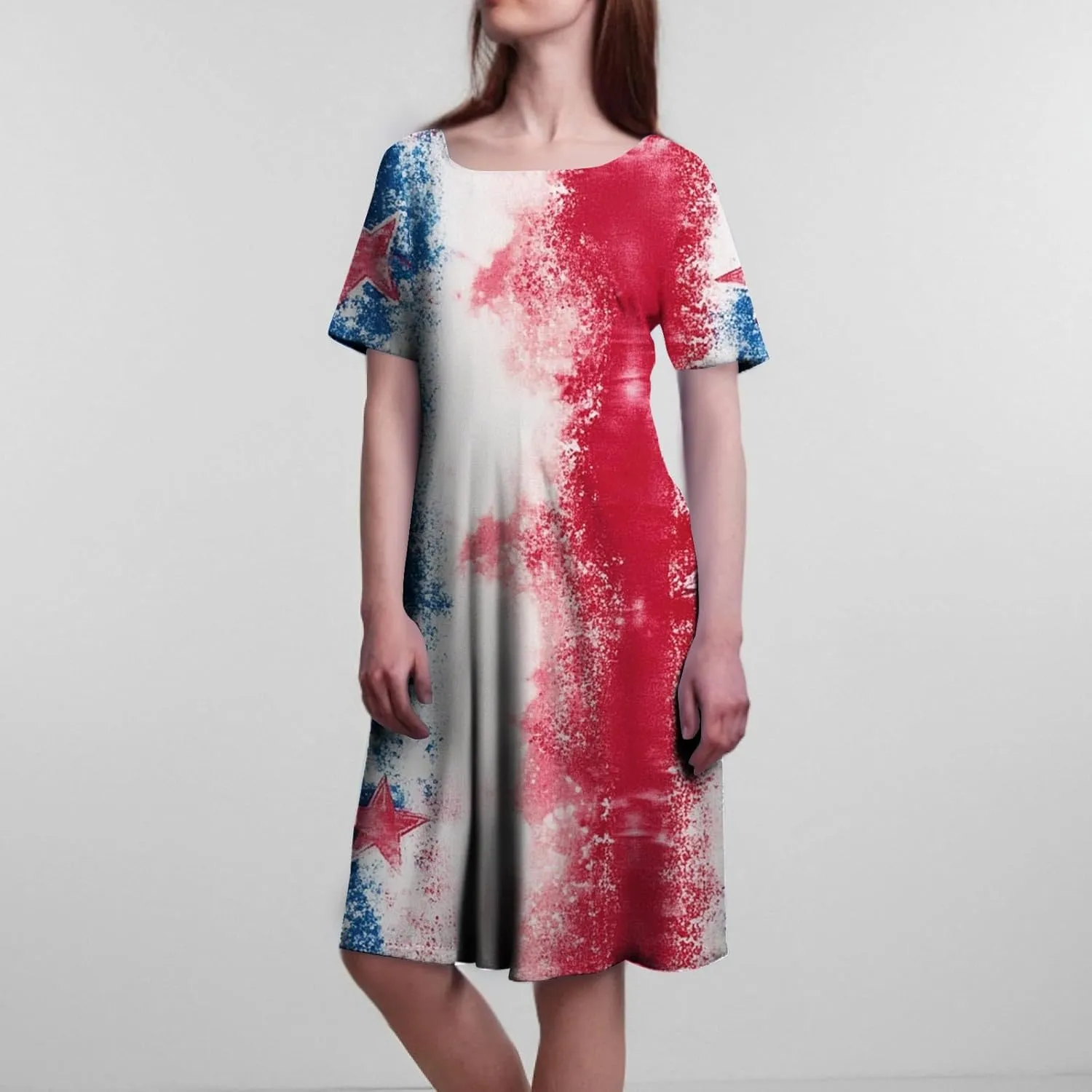 4Th of July Womens Dress Midi Red White and Blue Dresses Short Sleeve Patriotic Dress Holiday Festival Party Dresses
