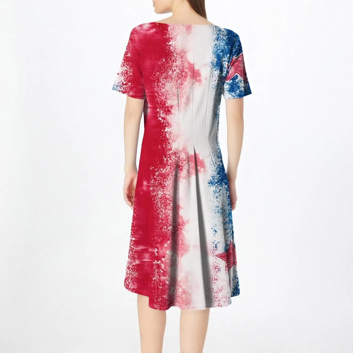 4Th of July Womens Dress Midi Red White and Blue Dresses Short Sleeve Patriotic Dress Holiday Festival Party Dresses