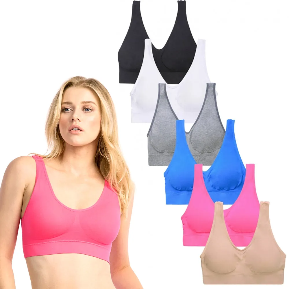 6 Sports Bras Women Yoga Fitness Stretch Workout Gym Seamless Pad One Size Fit