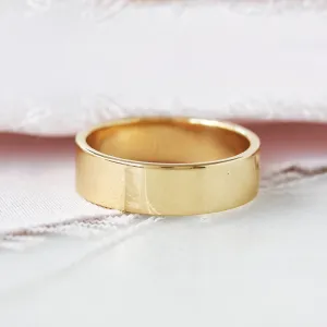 6mm Wide Solid Gold Cigar Men Wedding Ring - Unisex