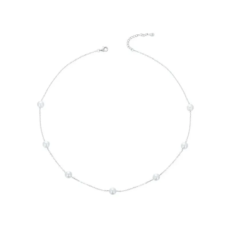 925 Sterling Silver Dainty Shell Pearl Choker Necklace, White Gold Plated Pearl Charm Necklaces Jewelry Gifts for Women