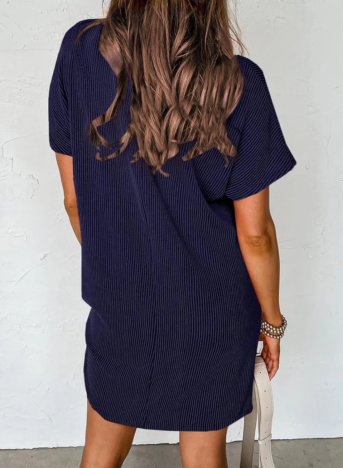 Acelitt Womens Casual Summer Crewneck Short Sleeve Ribbed Mini Tshirt Dress, XS-3XL