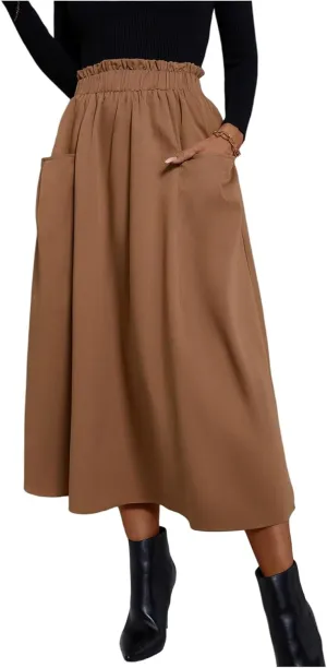 ADHOWBEW Boho Skirts for Women Casual Elastic Waist Flowy High Waist Cotton Smocked Bohemian Sexy Trendy Skirts