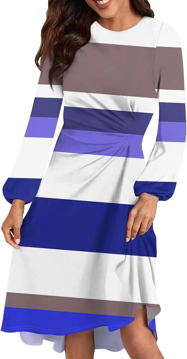 ADHOWBEW Dresses for Women 2025 Long Sleeve Round Neck Plus Size Sexy Trendy Casual Dresses