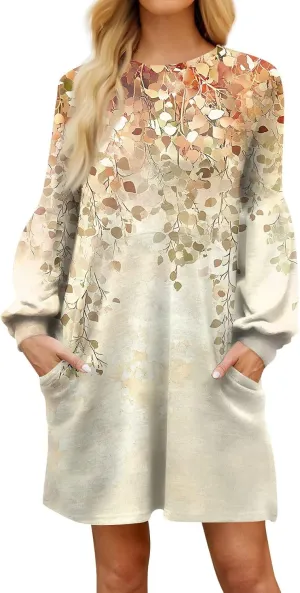 ADHOWBEW Dresses for Women 2025 Round Neck Sexy Plus Size Casual Trendy Long Sleeve Work Dress Long Sleeve