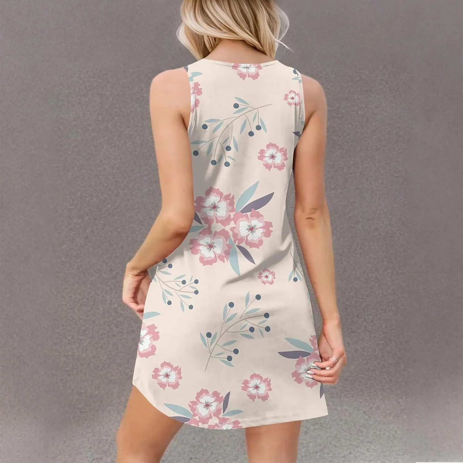 ADHOWBEW Womens Spring Dress Hawaiian V Neck Loose Fit Tropical Print Sexy Casual Comfy Trendy Cute Sleeveless Tank Dresses