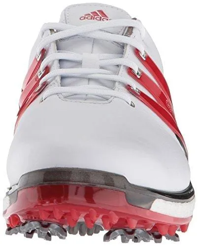 adidas Men's TOUR 360 2.0 Golf Shoe, White/Scarlet/Dark Silver Metallic, 11 M US