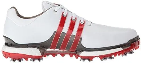 adidas Men's TOUR 360 2.0 Golf Shoe, White/Scarlet/Dark Silver Metallic, 11 M US