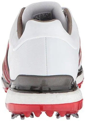 adidas Men's TOUR 360 2.0 Golf Shoe, White/Scarlet/Dark Silver Metallic, 11 M US