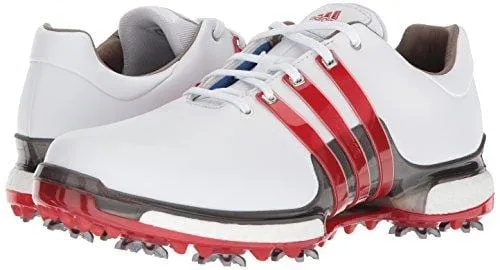 adidas Men's TOUR 360 2.0 Golf Shoe, White/Scarlet/Dark Silver Metallic, 11 M US