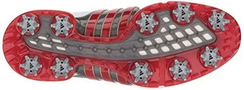 adidas Men's TOUR 360 2.0 Golf Shoe, White/Scarlet/Dark Silver Metallic, 11 M US