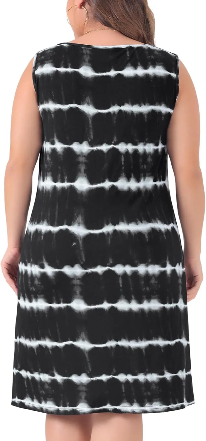 Agnes Orinda Plus Size Tie Dye Sleeveless Summer Dresses for Women Beach Tshirt Sundress Casual Loose Tank Dress