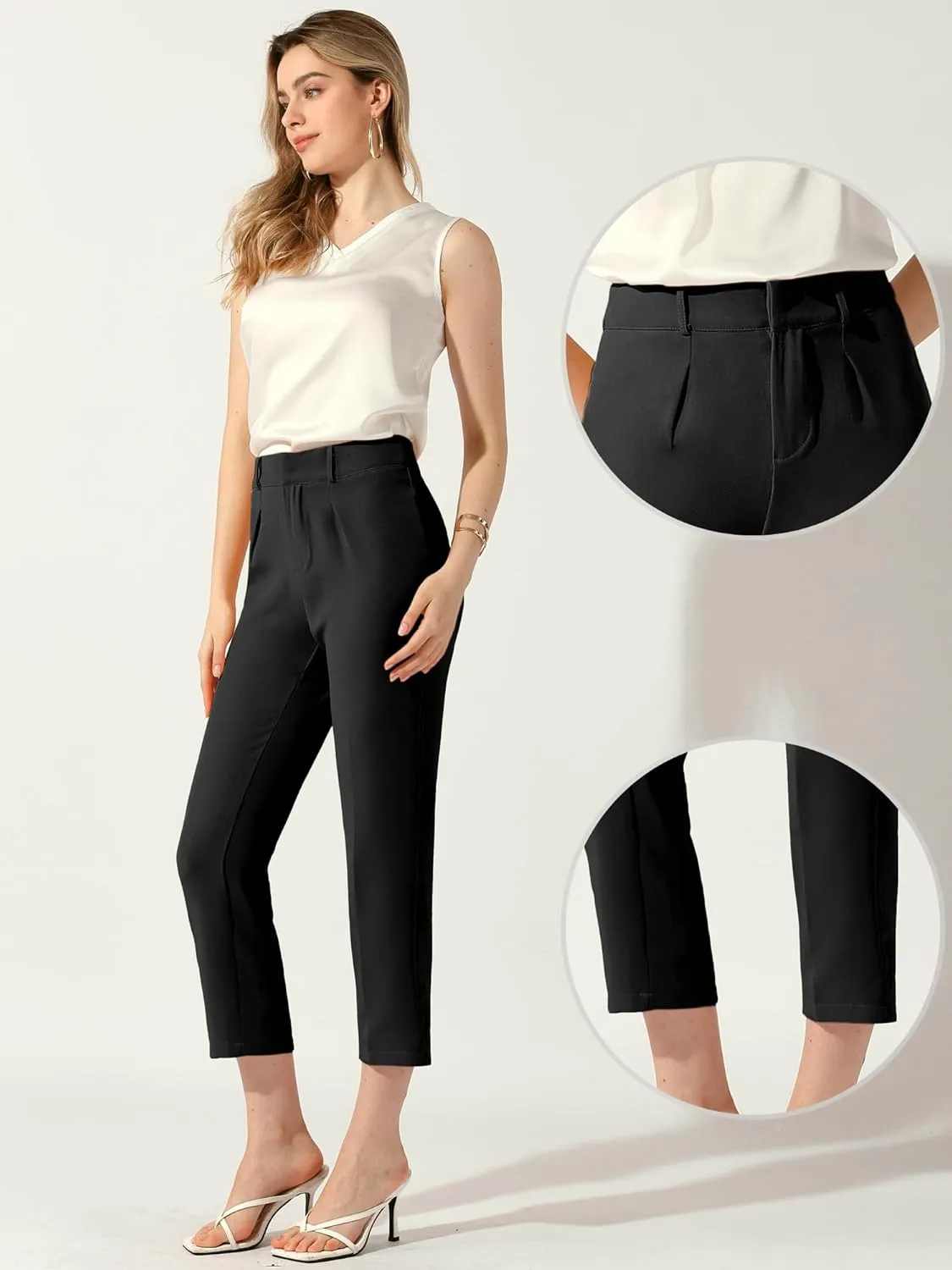 Allegra K High Waisted Dress Pants for Women's Work Business Casual Slacks Cropped Trousers Tapered Pants