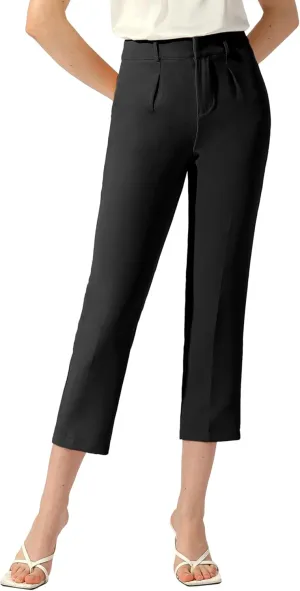 Allegra K High Waisted Dress Pants for Women's Work Business Casual Slacks Cropped Trousers Tapered Pants