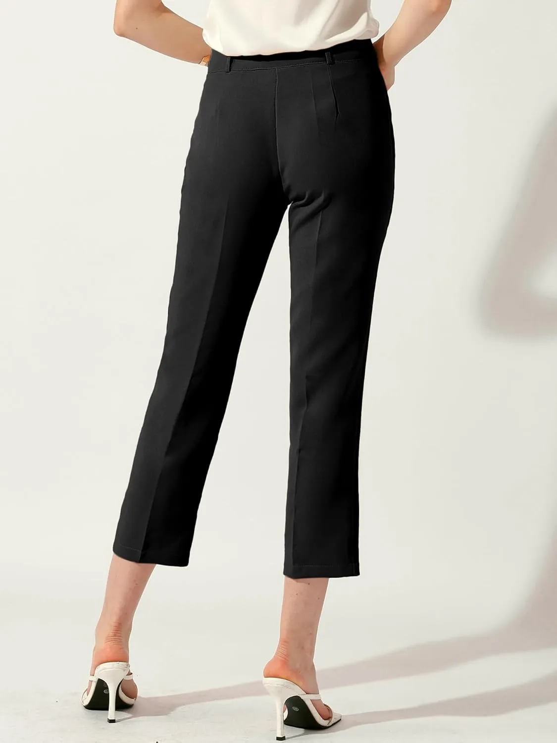 Allegra K High Waisted Dress Pants for Women's Work Business Casual Slacks Cropped Trousers Tapered Pants