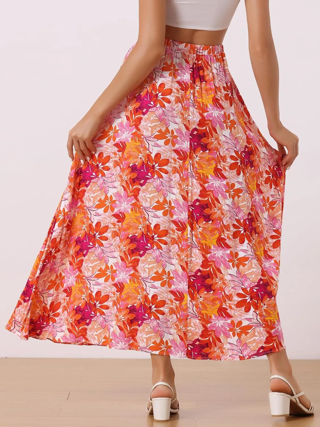 Allegra K Women's Floral Skirt Elastic High Waist Bohemian Beach A-line Maxi Boho Skirts