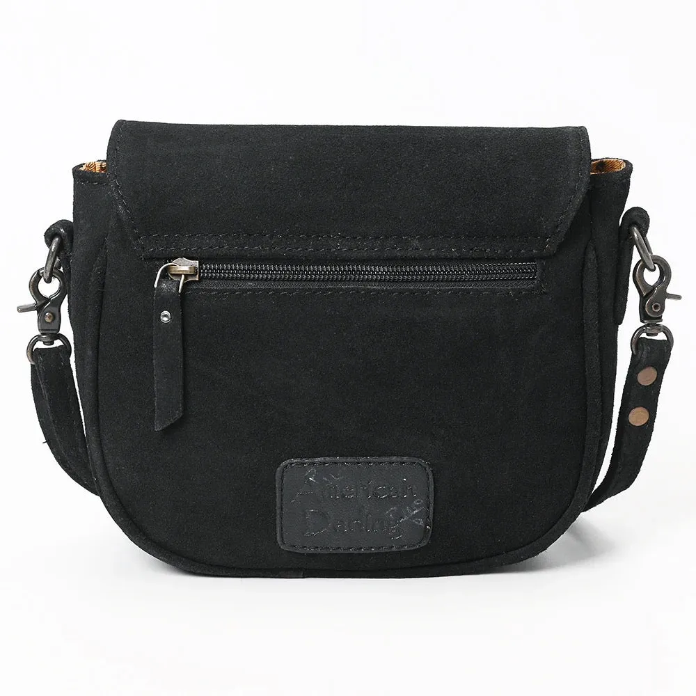 American Darling Black Boot Stitch Leather Crossbody Bag – Genuine Western Handcrafted Purse