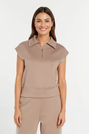 Aria Mock Neck Top | Taupe Gray