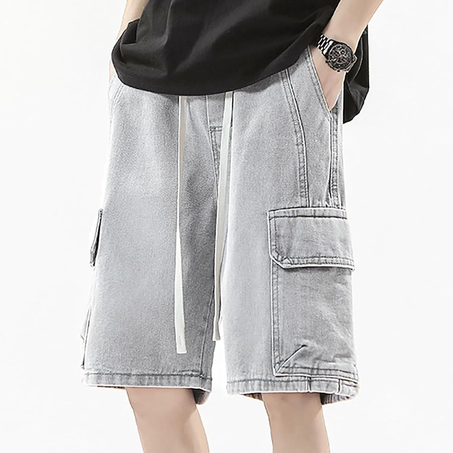 Baggy Jean Shorts for Men Jorts Casual Loose Fit Long Denim Shorts Wide Leg Y2K Hip Hop Trendy Outfits