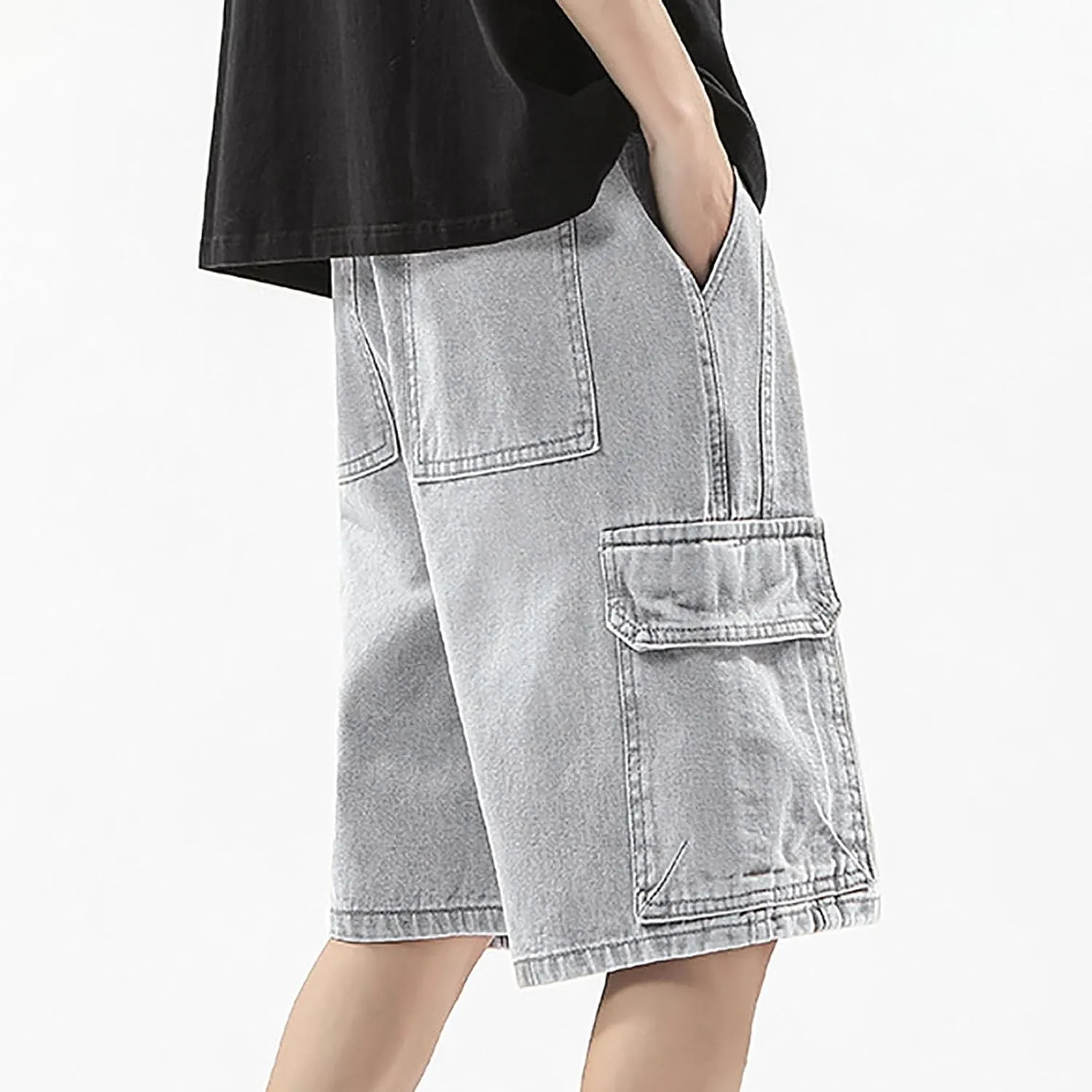 Baggy Jean Shorts for Men Jorts Casual Loose Fit Long Denim Shorts Wide Leg Y2K Hip Hop Trendy Outfits