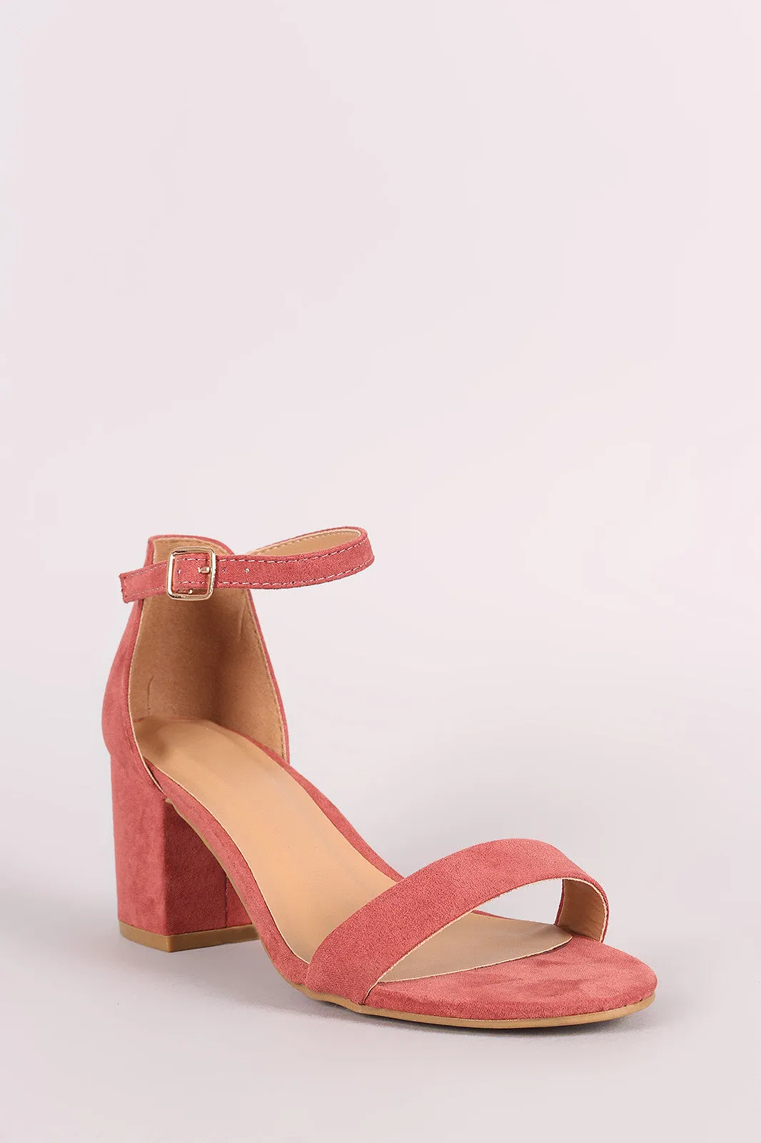 Bamboo Suede Ankle Strap Open Toe Block Heel