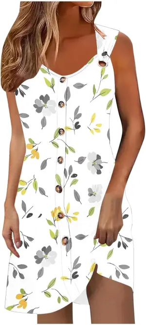 Beach Dresses for Women Casual Sleeveless Print Beach Cute Sundress Sexy Summer Floral Fashion Mini Dress 2025