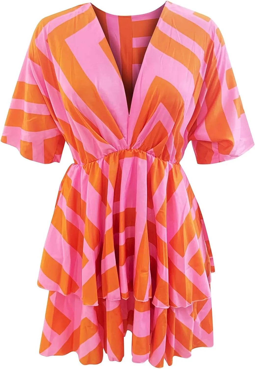 Beach Dresses for Women Vacation Short Batwing Sleeve V Neck Summer Trendy Dress Ruffle Boho Mini Sundress