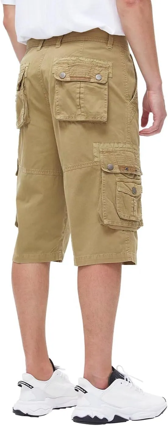BEST SOUTH Men's Capri Long Twill Cargo Shorts Below Knee 13 Inches Cotton Relaxed Fit Casual Multi-Pocket