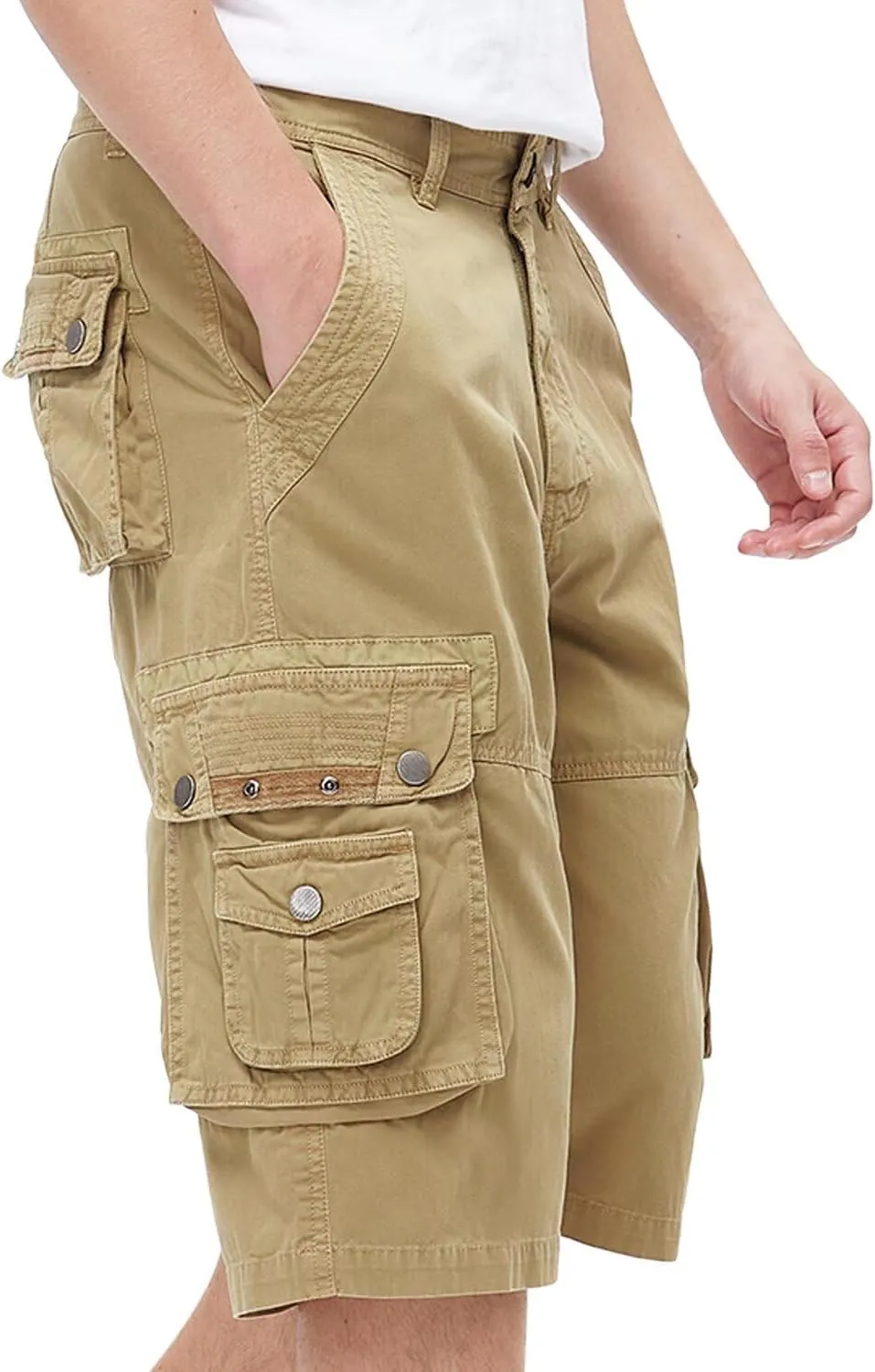 BEST SOUTH Men's Capri Long Twill Cargo Shorts Below Knee 13 Inches Cotton Relaxed Fit Casual Multi-Pocket