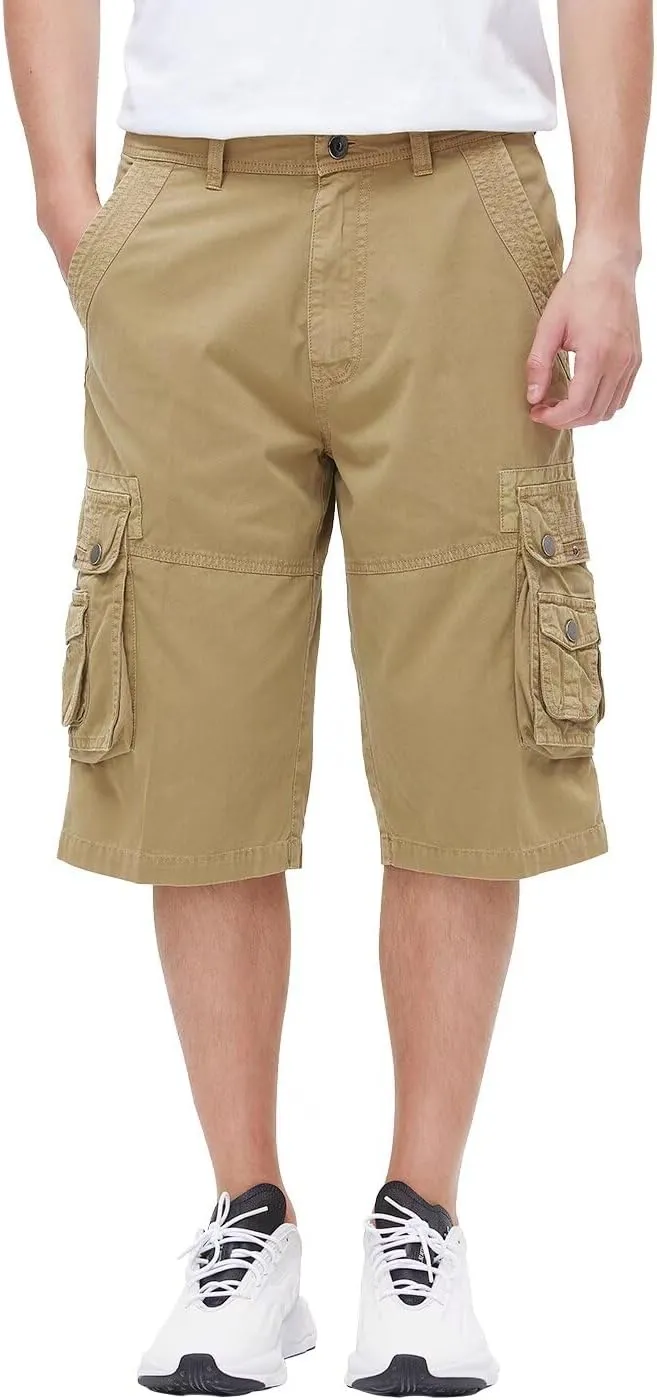 BEST SOUTH Men's Capri Long Twill Cargo Shorts Below Knee 13 Inches Cotton Relaxed Fit Casual Multi-Pocket