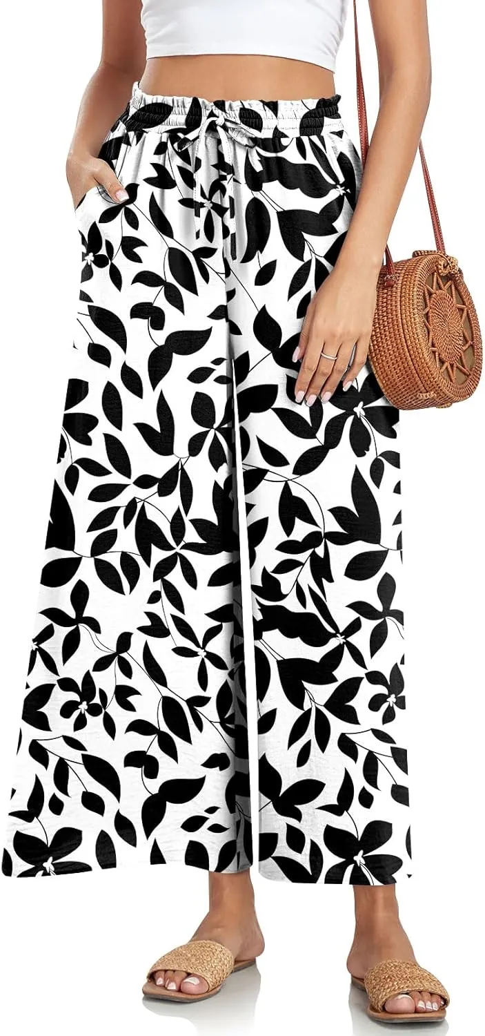 Bestbee Women's Palazzo Pants Dressy Casual Wide Leg Slacks Elastic Waist with Pockets