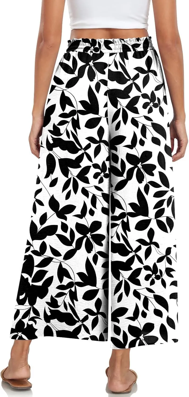Bestbee Women's Palazzo Pants Dressy Casual Wide Leg Slacks Elastic Waist with Pockets