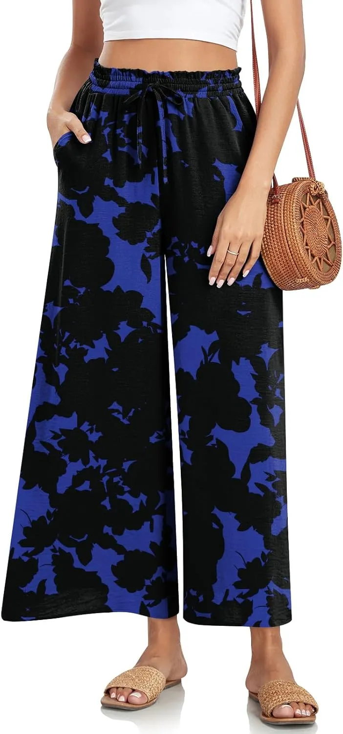 Bestbee Women's Palazzo Pants Dressy Casual Wide Leg Slacks Elastic Waist with Pockets