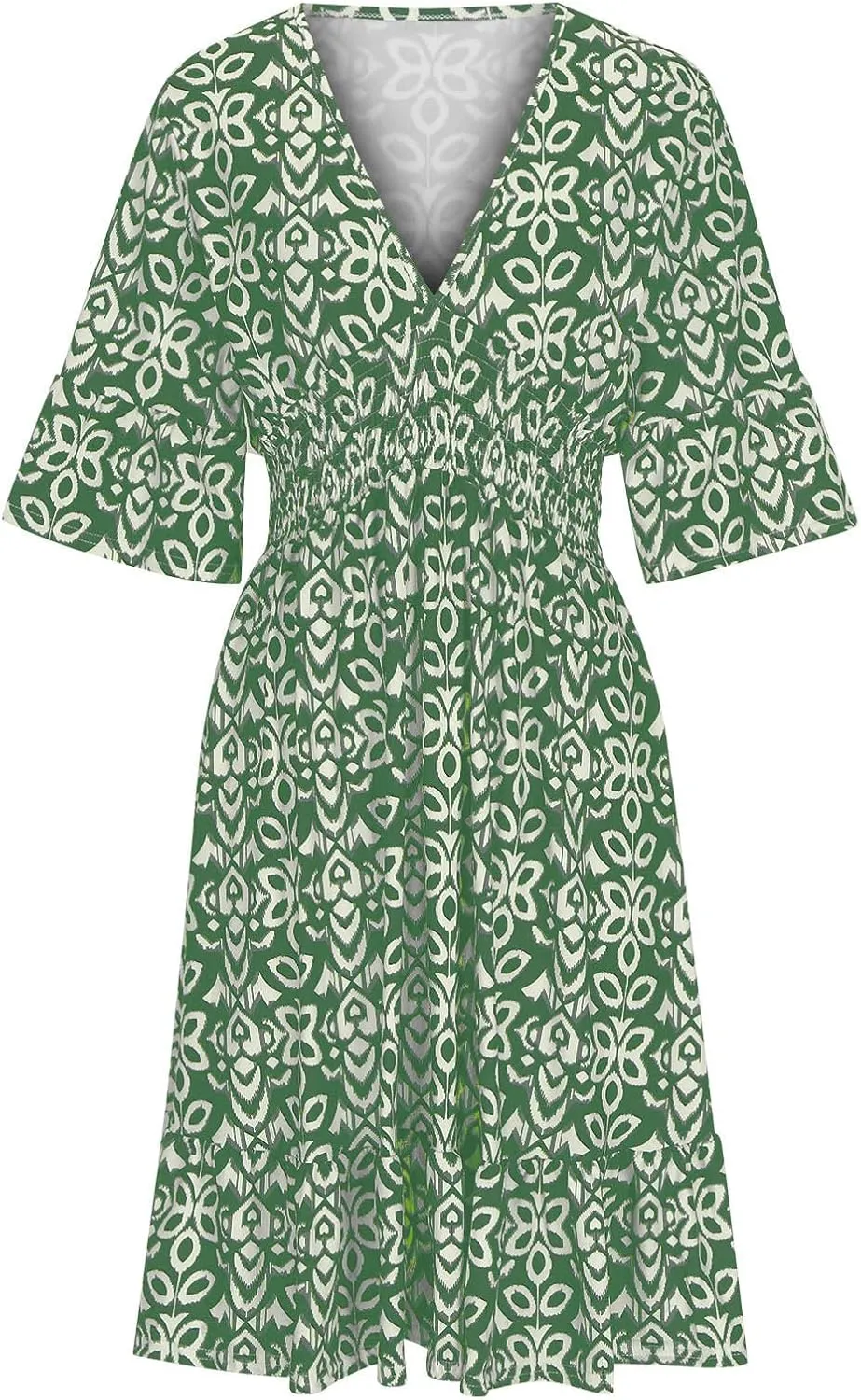 Bohemian Summer Dresses for Women 2024 Flowy 3/4 Sleeve V Neck Boho Floral Print Sun Dresses Trendy Vacation Clothes