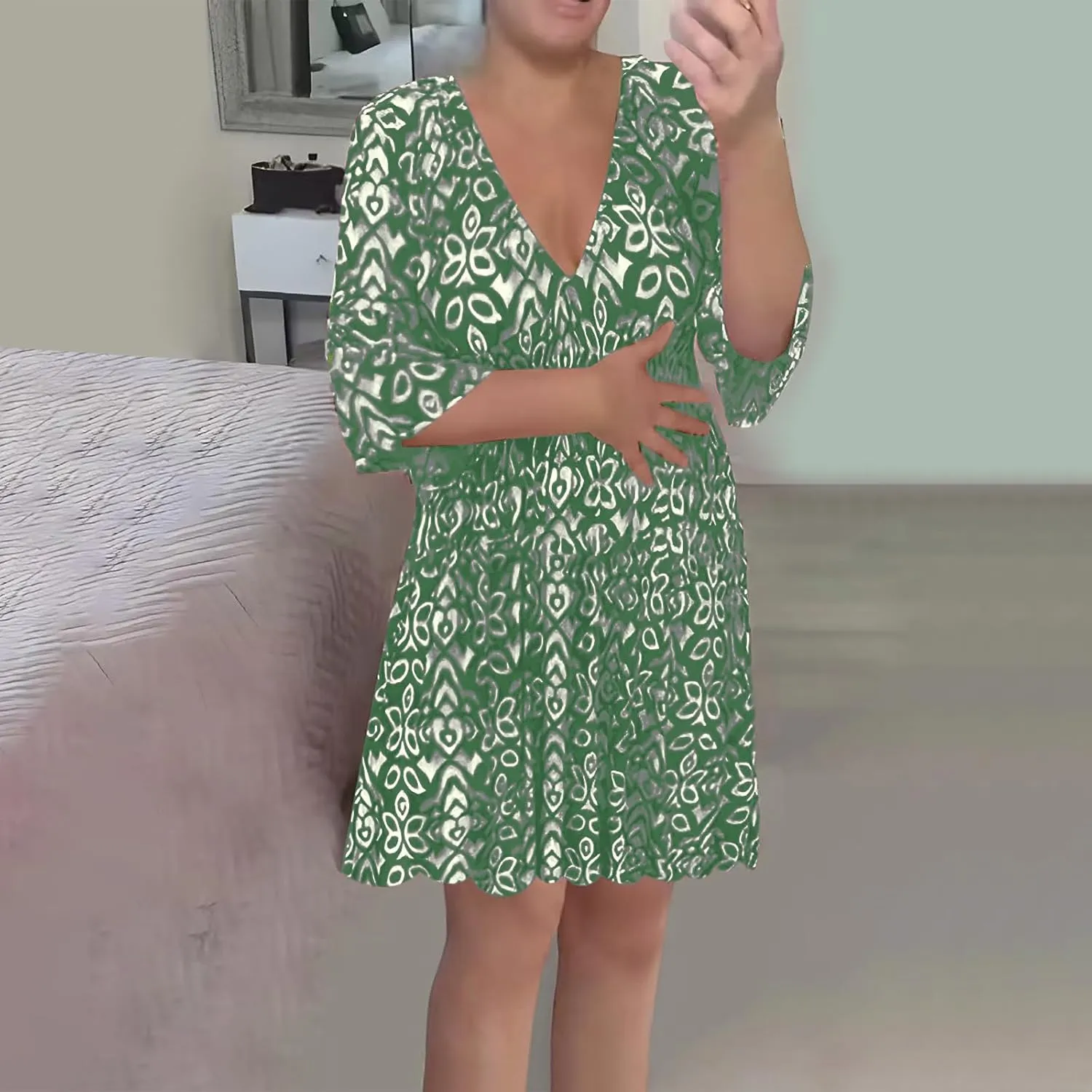 Bohemian Summer Dresses for Women 2024 Flowy 3/4 Sleeve V Neck Boho Floral Print Sun Dresses Trendy Vacation Clothes