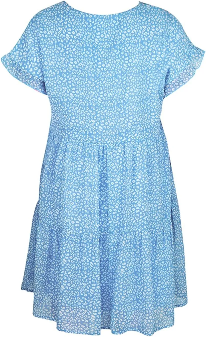 Boho Beach Dresses for Women Cute Floral V Neck Ruffle Sleeve Tiered Mini Dress Gift Boho Swimsuit Coverup for Women