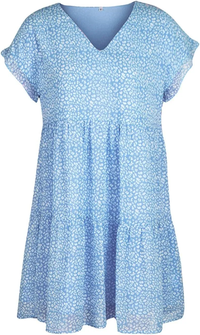 Boho Beach Dresses for Women Cute Floral V Neck Ruffle Sleeve Tiered Mini Dress Gift Boho Swimsuit Coverup for Women